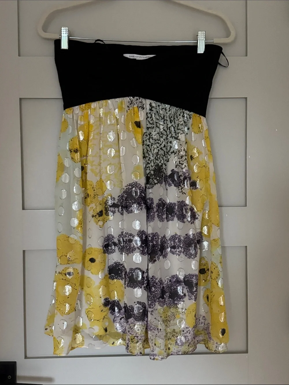 Diane Von Furstenberg BlBodice Yellow and Gray Patterned Skater Dress